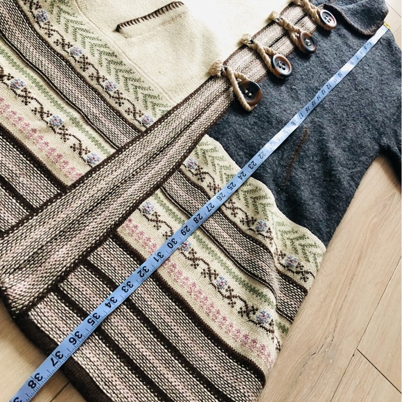 Tribal Wool Blend Jacquard Knitted Jacket in Grey & Cream Size L - Picture 8 of 15